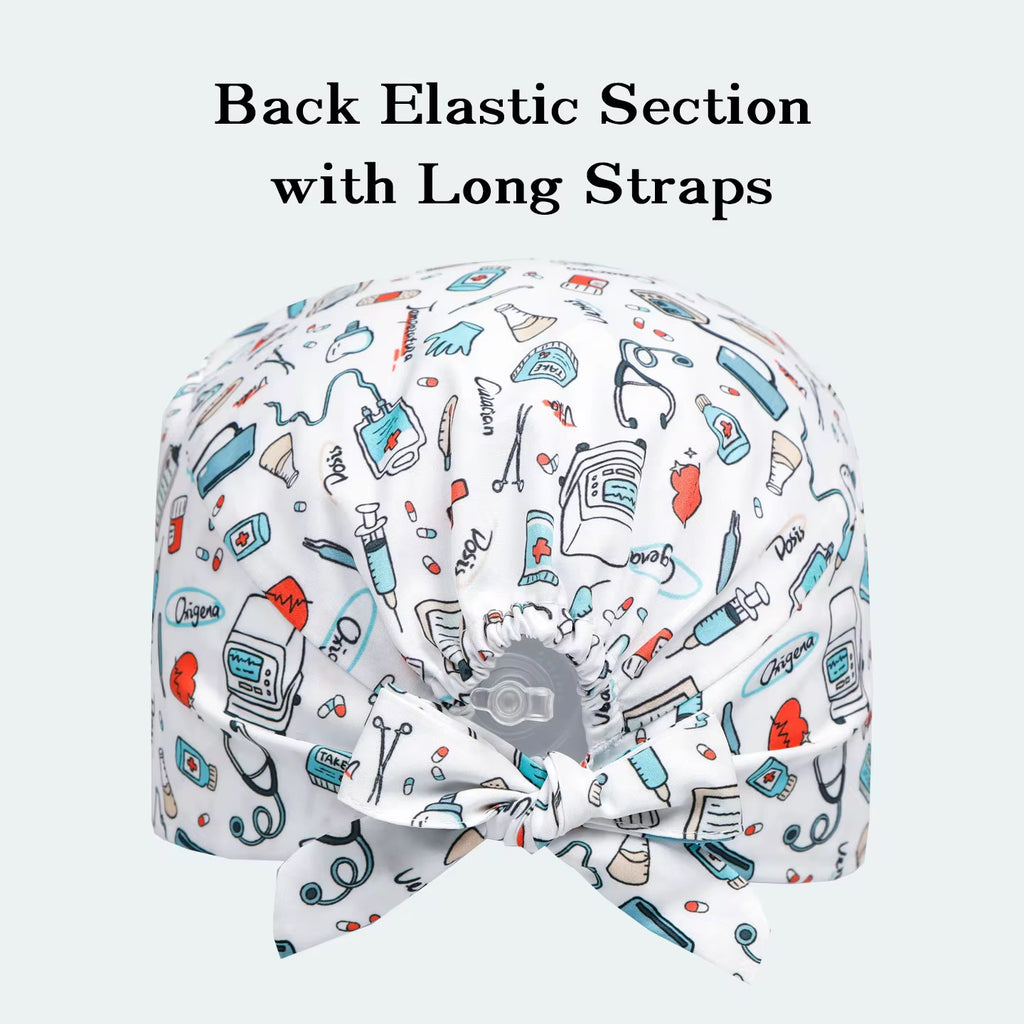 [3-Pack] Premium Button Scrub Caps Set | Anti-Ear Pain Medical & Dental Caps with Inner Sweatband