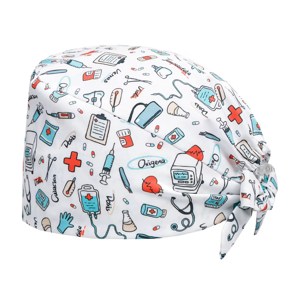 [3-Pack] Premium Button Scrub Caps Set | Anti-Ear Pain Medical & Dental Caps with Inner Sweatband