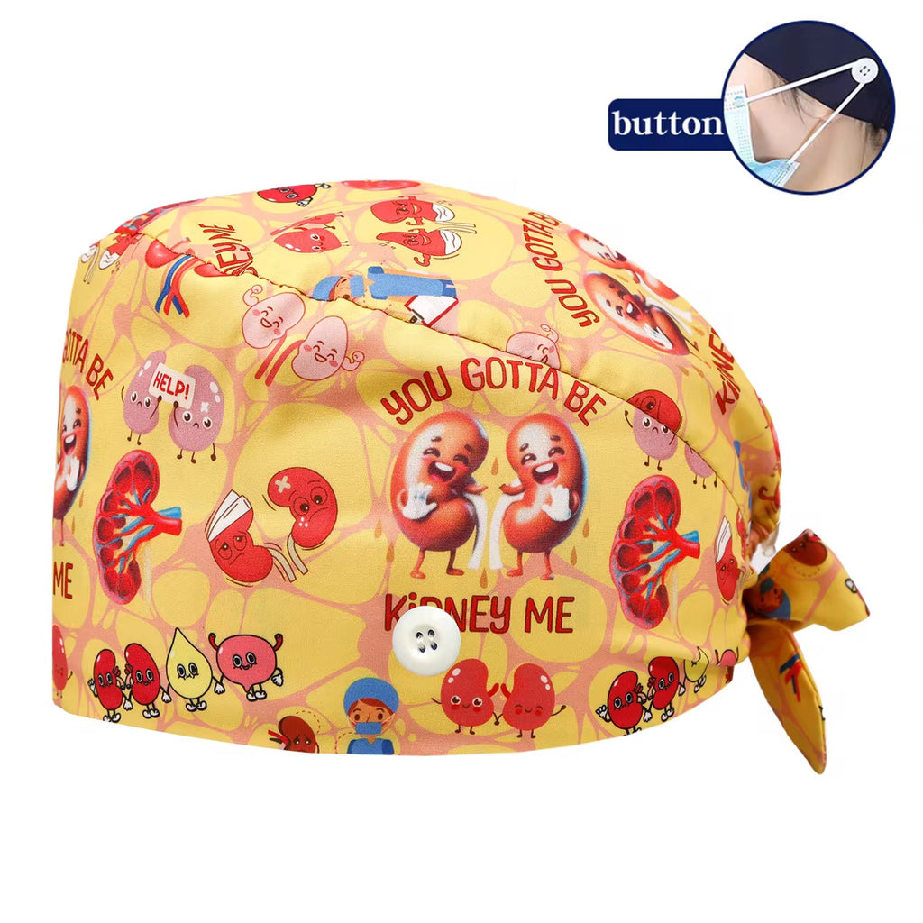 [3-Pack] Premium Button Scrub Caps Set | Anti-Ear Pain Medical & Dental Caps with Inner Sweatband