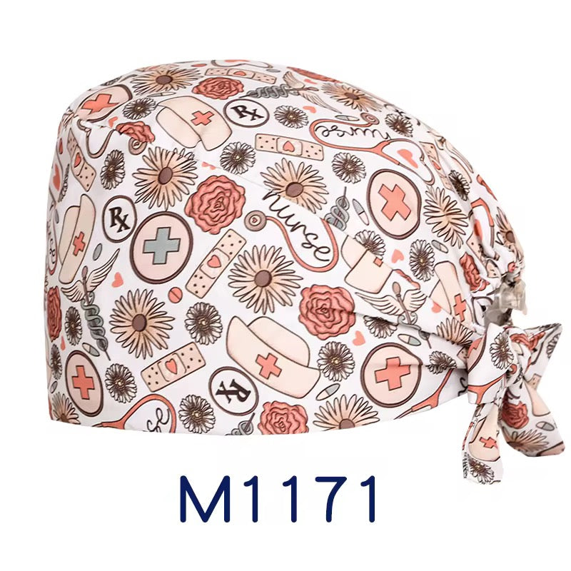 [3-Pack] Premium Button Scrub Caps Set | Anti-Ear Pain Medical & Dental Caps with Inner Sweatband