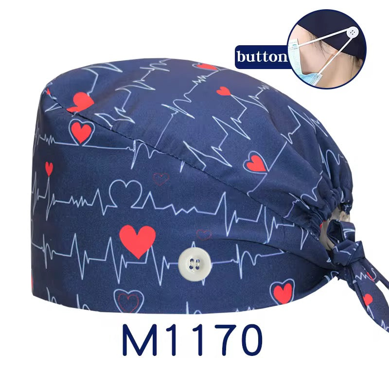 [3-Pack] Premium Button Scrub Caps Set | Anti-Ear Pain Medical & Dental Caps with Inner Sweatband