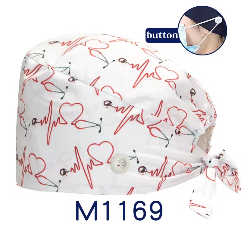 [3-Pack] Premium Button Scrub Caps Set | Anti-Ear Pain Medical & Dental Caps with Inner Sweatband